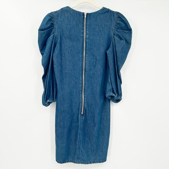 Zara Womens Casual Chic 70s V-Neck Puff Statement Sleeve Denim Dress Size XS - Picture 10 of 10